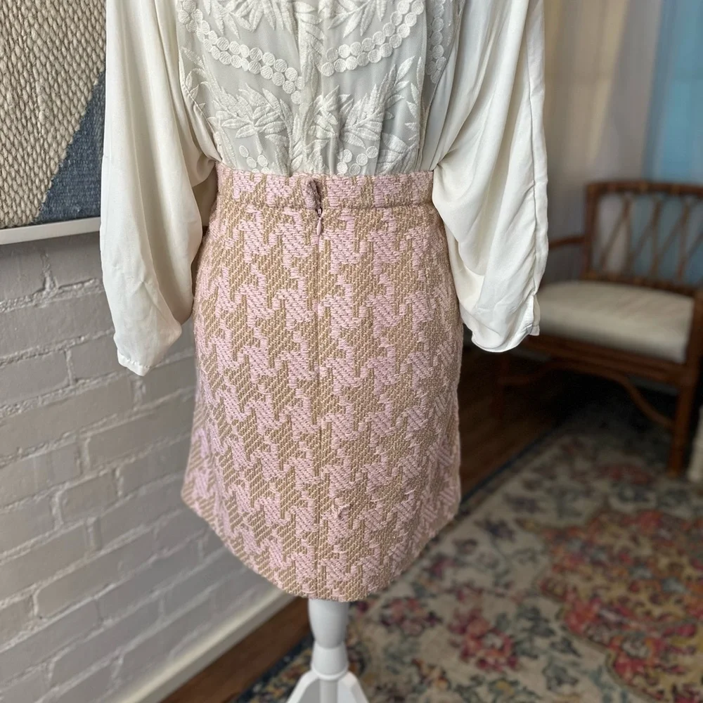 Vintage Peggy Jennings Pink and Gold Houndstooth Tweed Skirt
